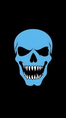Obraz premium Simple Blue Skull Icon with Fangs on Black Background