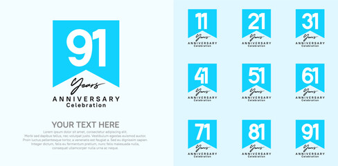 anniversary logotype set, black and blue color can be use for celebration