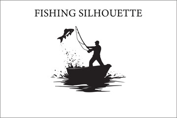 Fisherman and Fishing boat silhouette vector. Fisherman  Fishing boat silhouette.