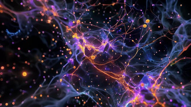 Highresolution image of the synaptic cleft showing the delicate balance of excitatory and inhibitory neurotransmitters.