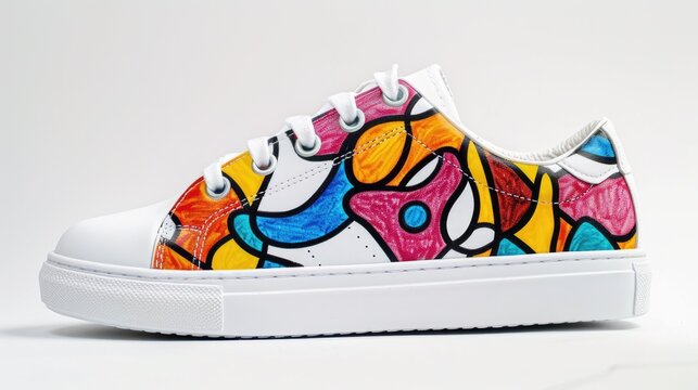 White Canvas Sneakers with Colorful Abstract Design