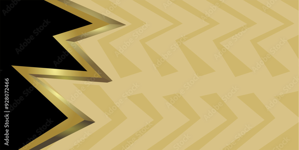 Poster composition of empty space, zig zag lines and geometric abstract fields with gradations of gold, bro