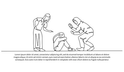 Continuous one line design of bullying for social media photos. Minimalist style vector illustration on white background.