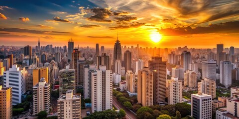 Obraz premium Skyline of Sao Paulo at sunset, Brazil , cityscape, skyline, buildings, urban, architecture, skyscrapers