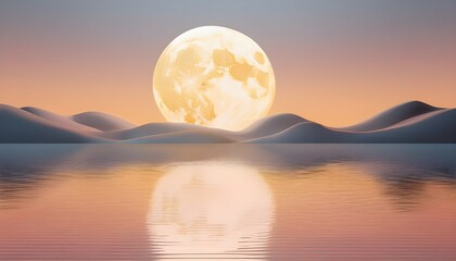 Fototapeta premium Full moon on night lake background.