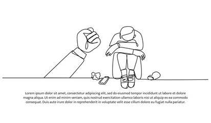 Obraz premium Continuous one line design of self anxlety in bullying. Minimalist style vector illustration on white background.