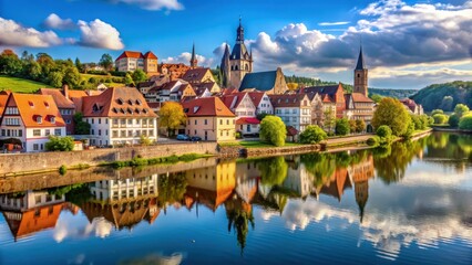 Fototapeta premium Historic town located on the banks of the Main River in Germany, Aschaffenburg, Bavaria, architecture, old town, river