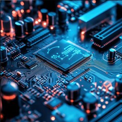 Fototapeta premium Close-up of a Circuit Board with a Chip