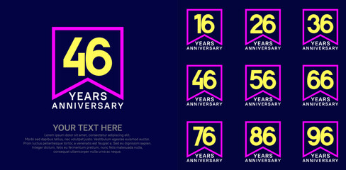 Naklejka premium anniversary logotype set. yellow, white and purple color can be use for celebration