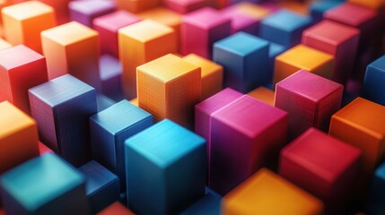 Fototapeta premium Vibrant Abstract Geometric Background with Colorful Cubes in Various Sizes and Bright Hues Creating a Dynamic and Modern Visual Effect