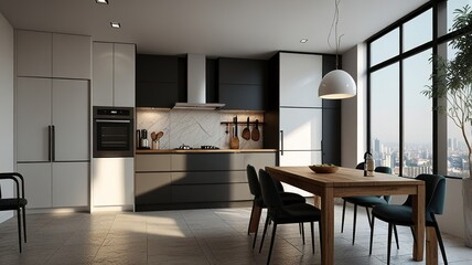 Fototapeta premium Modern Interior With Bright Wall, Living room, Bed room, kitchen, House Plants