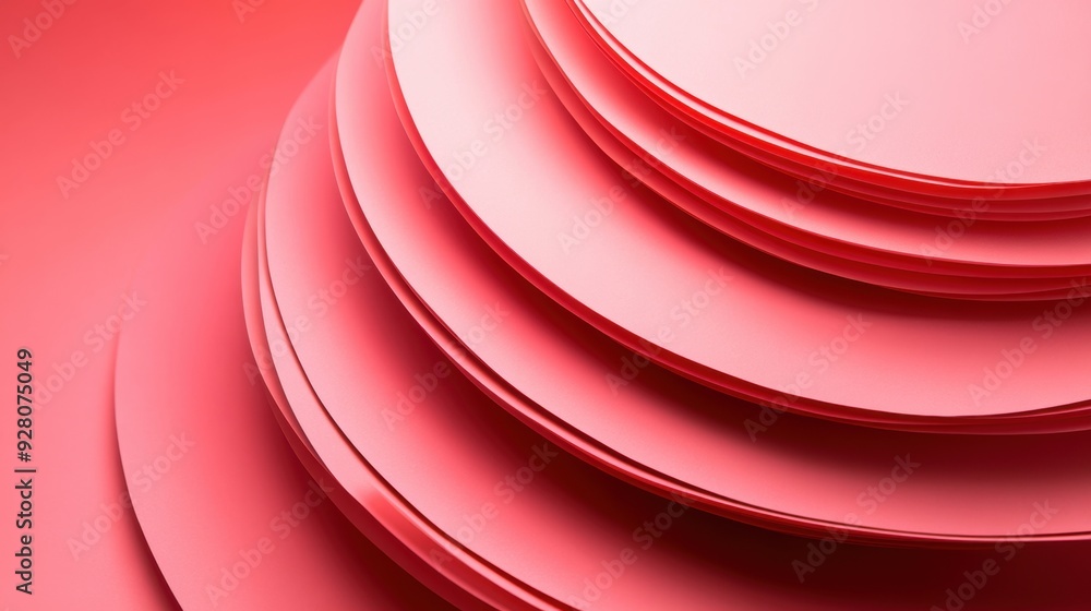 Poster curved layers of coral paper form a smooth, minimalist design in soft red tones, creating a modern a