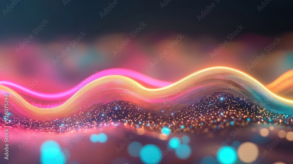 Poster illuminating waves of neon colors ripple across a smooth surface, creating a mesmerizing visual effe
