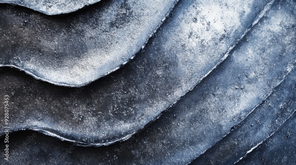 Poster textured silver metallic layers create a unique visual depth with rugged, wavy patterns
