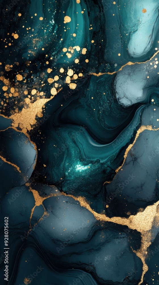 Aufkleber flowing waves of green and gold intertwine in an abstract composition, showcasing dynamic movement a