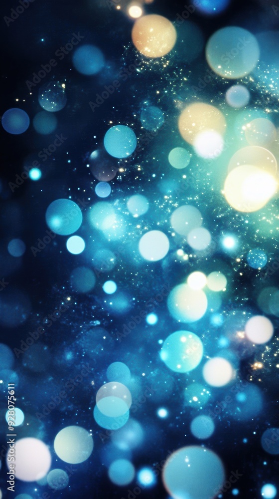Poster this background features a captivating mix of blue bokeh lights creating a soft, enchanting glow