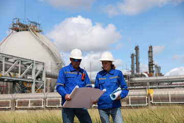 A petroleum system engineer is organizing a discussion about blueprint drawings at the factory site, aiming to ensure efficient planning and implementation.