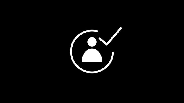abstract verified user profile with a check mark turquoise color animation. Black background 4k video.