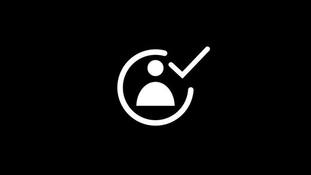abstract verified user profile with a check mark turquoise color animation. Black background 4k video.