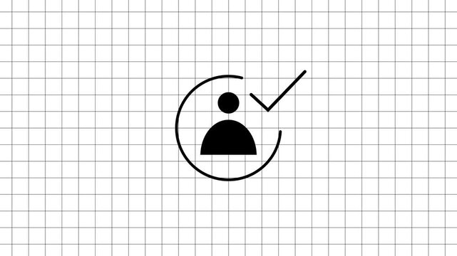 abstract verified user profile with a check mark  black color animation. white background 4k video.