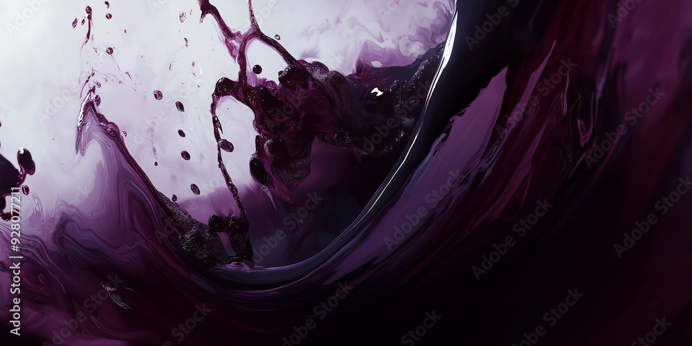 Poster Purple and black ink mixing creating abstract shapes and figures