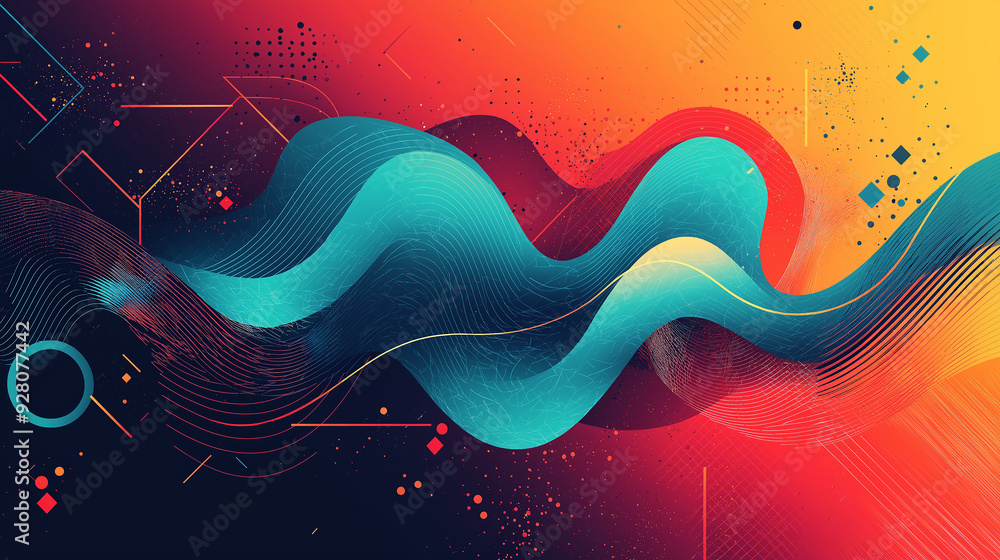 Fototapete abstract background flowing in a wave pattern with geometric shapes