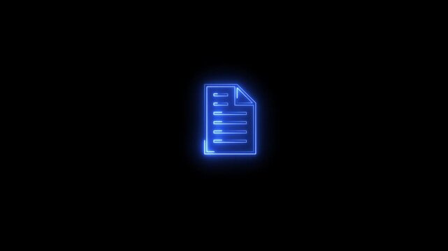 Abstract documents uploading icon neon glowing royal blue color animation. Black background 4k video.
