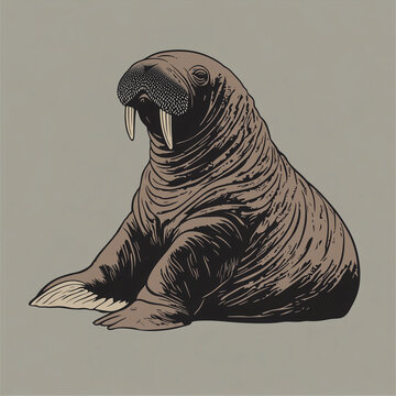 brown walrus sitting on gray background clip art preview