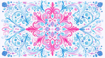 Fototapeta premium Pink and blue floral ornament creating a beautiful symmetrical composition