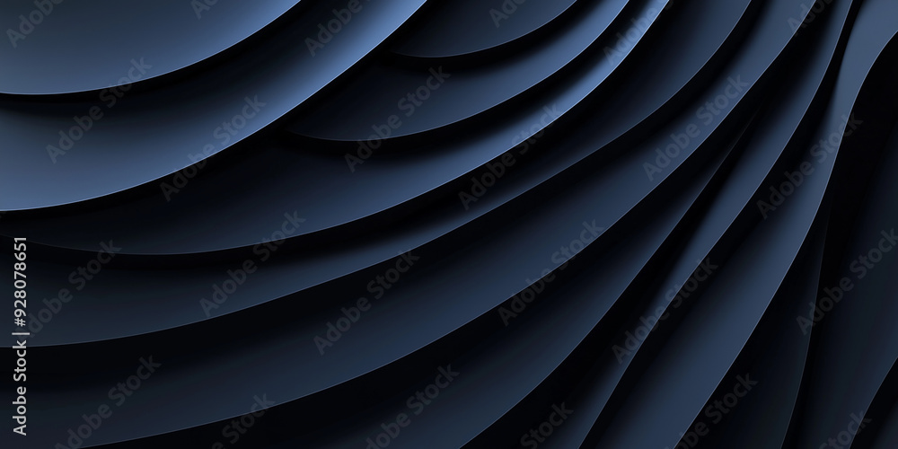 Poster Abstract dark blue background with curved lines flowing smoothly