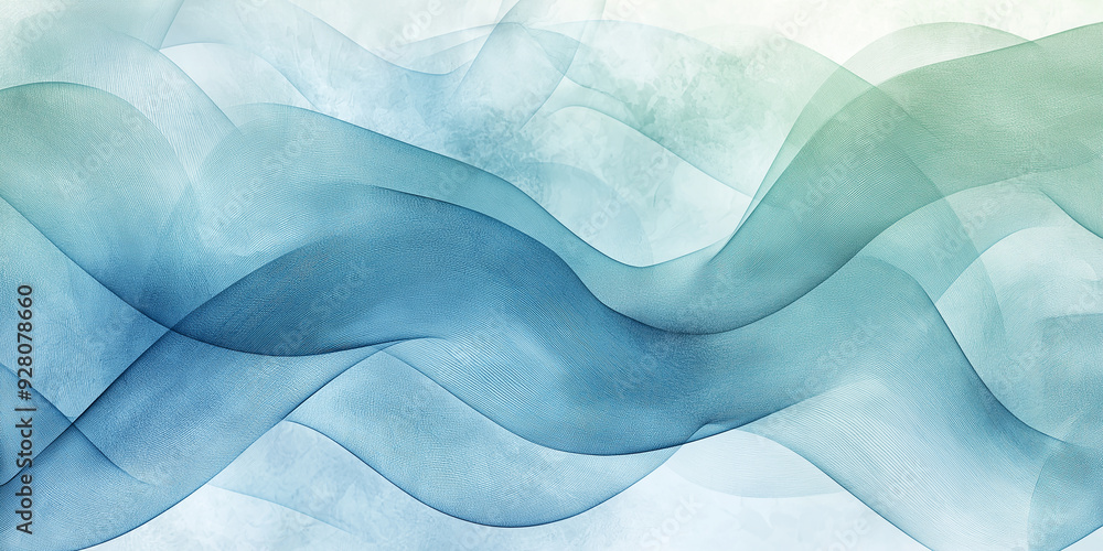 Poster Abstract blue and green flowing lines creating a serene background