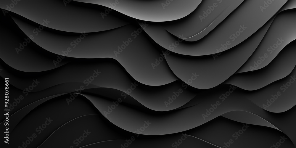 Poster Abstract black background with smooth wavy shapes creating dramatic effect