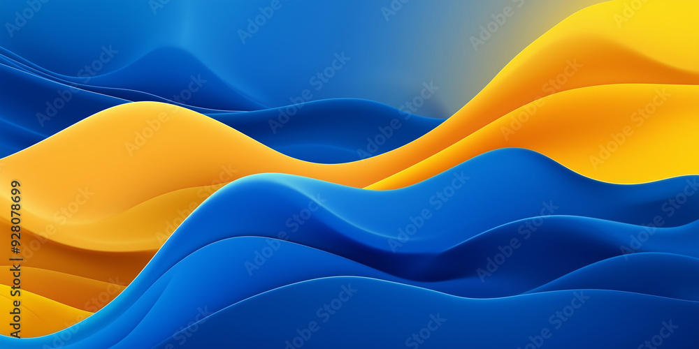 Aufkleber abstract blue and yellow waves background flowing in a seamless loop