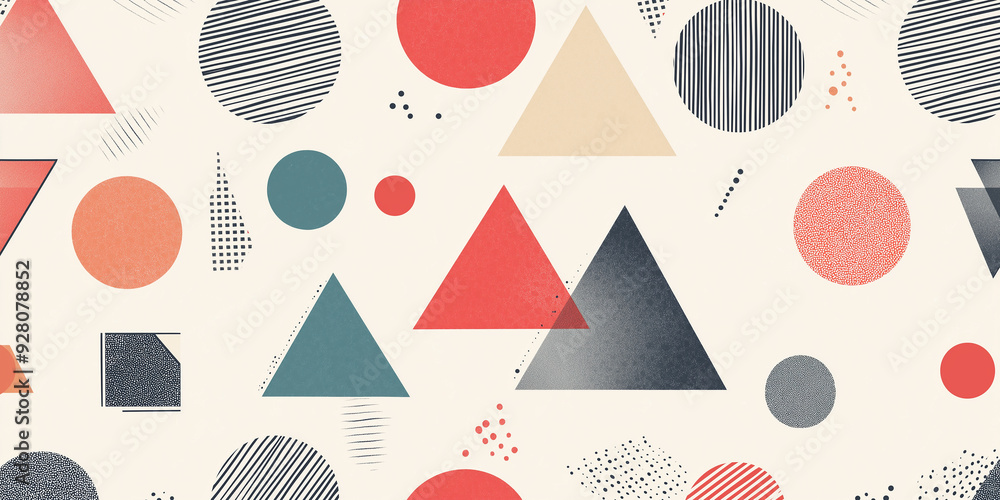 Poster abstract geometric seamless pattern with triangles and circles in retro colors