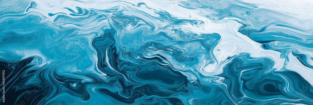 Poster abstract fluid art painting with acrylic paints creating ocean waves effect