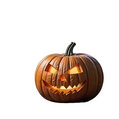 Obraz premium A spooky Halloween scene with carved jack-o'-lantern pumpkins glowing in a dark, eerie forest. The full moon shines in the background with flying bats and leafless trees.