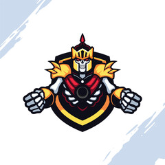 Skull Gladiator with Golden Helmet and Red Vest Vector Mascot