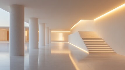 Serene Elegance. Minimalist white architectural interior with smooth columns concept