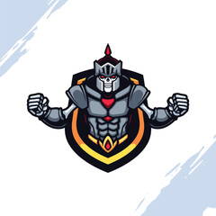 The Skull Knight in Grey Steel Iron Armor Vector Mascot