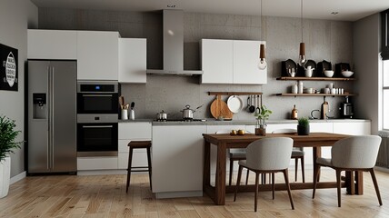 Modern Interior With Bright Wall, Living room, Bed room, kitchen, House Plants