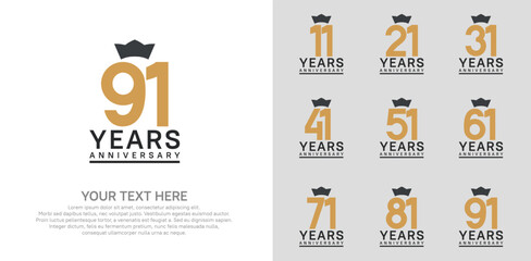 anniversary logotype set. brown color and black crown can be use for celebration event