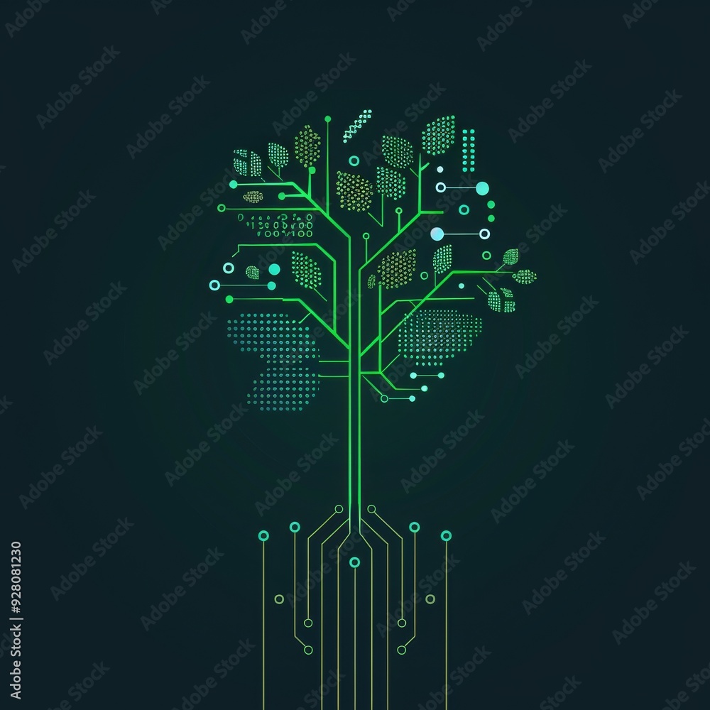 Wall mural a modern digital tree with circuit patterns, symbolizing technology and nature integration in a vibr