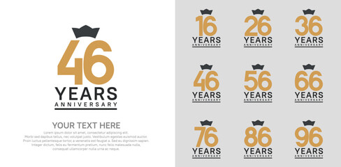 anniversary logotype set. brown color and black crown can be use for celebration event