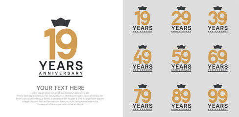 anniversary logotype set. brown color and black crown can be use for celebration event