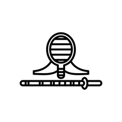Two crossed wooden training swords for kendo and protective helmet.kendo japanese martial arts, editable design icon vector illustration. Perfect for web and app interfaces, infographics, etc.