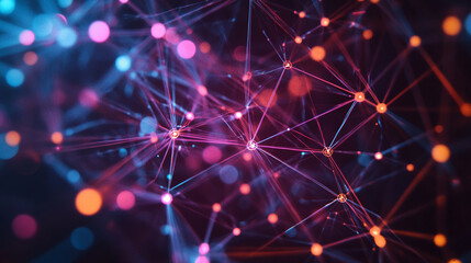 Fototapeta premium Neon lights forming interconnected data points and lines neon