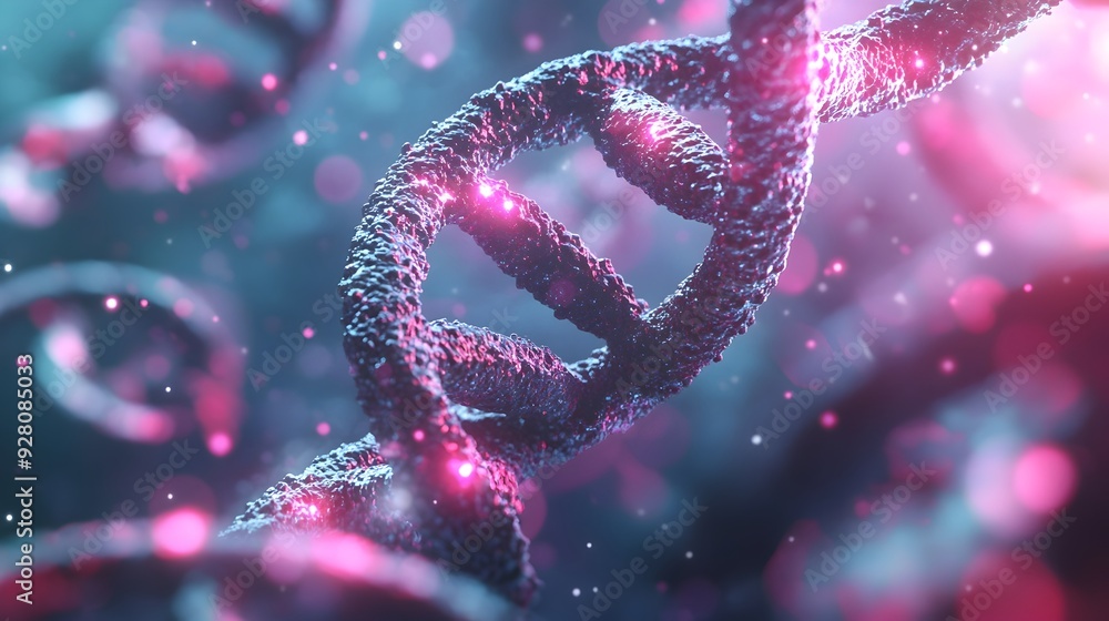 Poster glowing digital dna molecule structure in abstract futuristic background