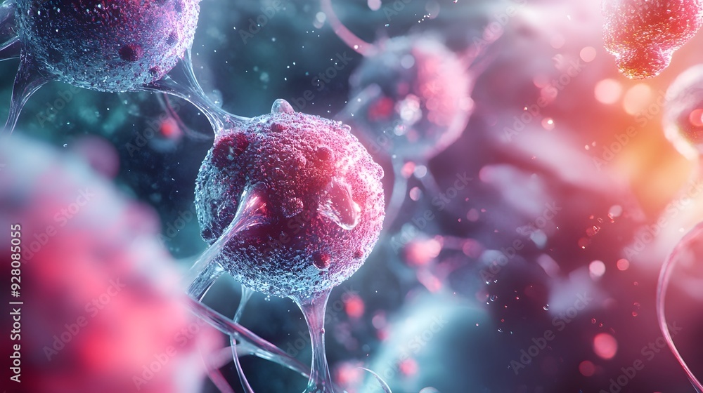 Poster molecular cell structure under microscope in laboratory