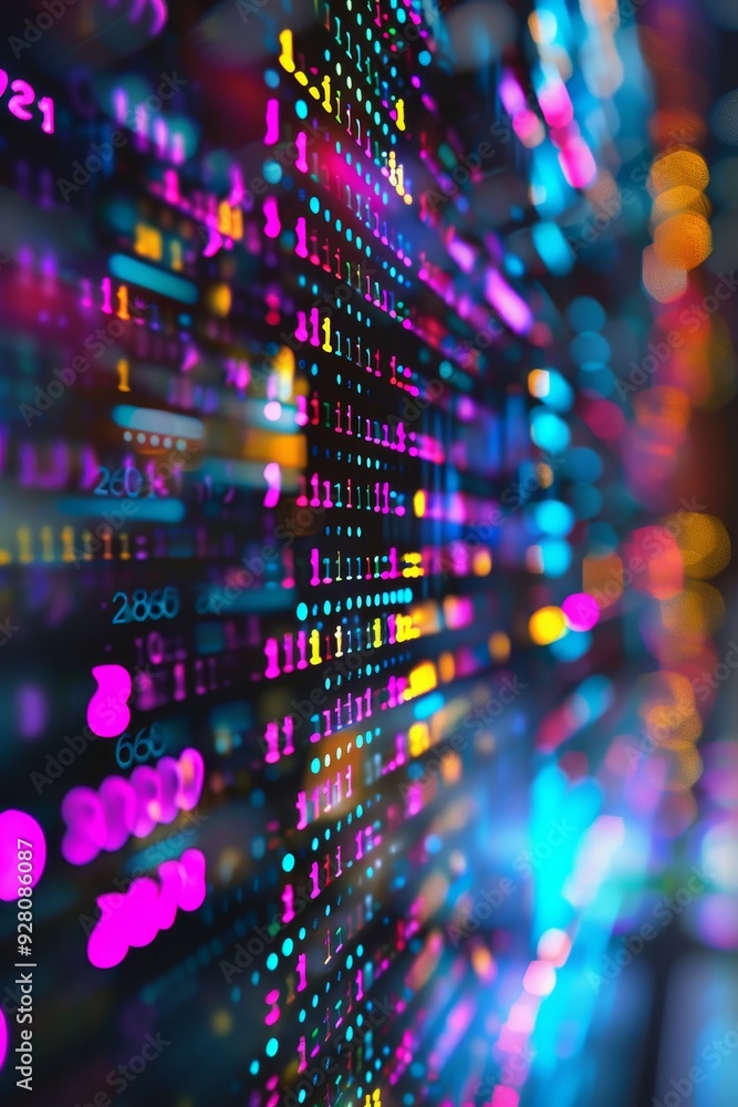 Poster abstract blurred digital data with bright colorful lights