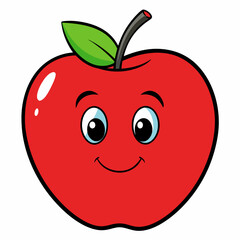 Red apple with leaves isolated on white, red apple vector illustration, fruti vector art, red apple silhouette, food icon, apples line art, eps